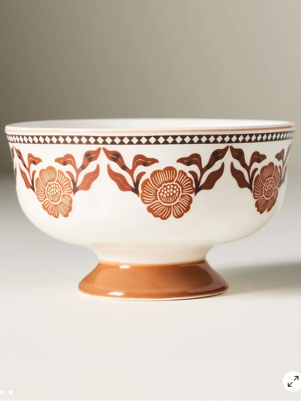 Anthropologie Reverie Stoneware Nut Bowl Rust Orange Floral Print